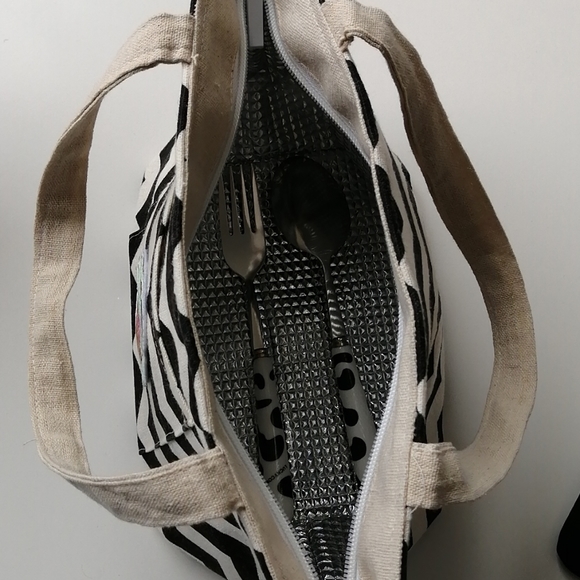 BNWOT ! cotton linen lunch bag insulated bag cooler - Picture 7 of 8